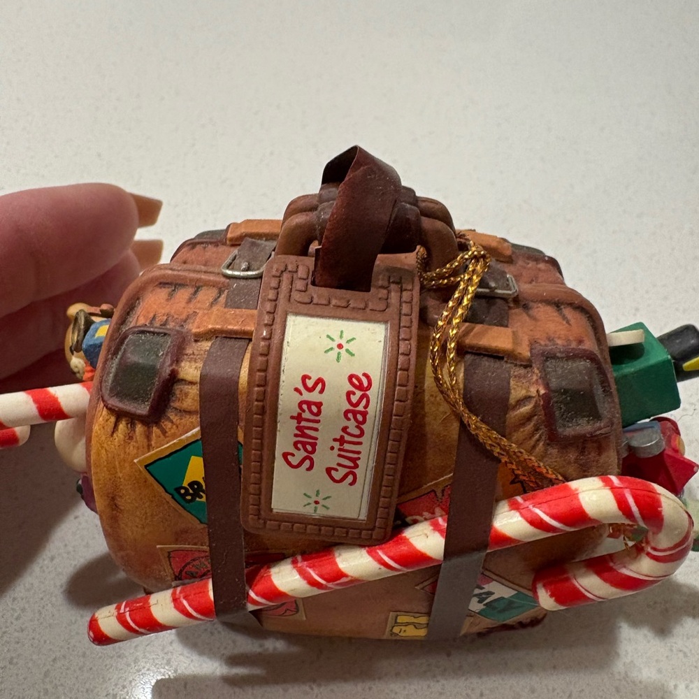Santa's Suitcase Ornament with Candy Canes Vintage Excellent Hard to find